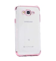 Galaxy J7 Kılıf İnce Köşeleri Renkli Şeffaf Silikon (Rose)