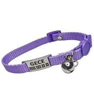 Güvenlik Kilitli isimli Kedi Tasması, isimlikli Kedi Tasması, Kedi Künyesi, Safety Click tasma (Lila)