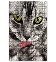 Cakapuzzle Patisini Yalayan Sevimli Tekir Kedi Puzzle Yapboz MDF (Ahşap) (1000 Parça)