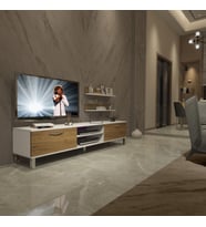 Decoraktiv Eko 4 Mdf Dvd Krom Ayaklı Tv Ünitesi Tv Sehpası (Beyaz - Pera)