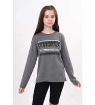 Toontoy Kız Çocuk Milan Baskılı Sweatshirt (Antrasit Melanj)