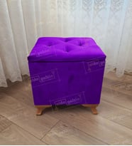 Lüks Sandıklı Tabure Puf 45 x 45 cm Ceviz Ayak (Lila)