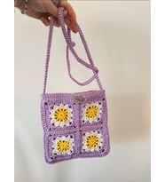 Çiçekli Çapraz Vücut Askılı Günlük Çantalar, Papatyalı El Örgüsü Astarlı Çanta, Kemzey Handmade Tığ İşi Çantalar (Lila)