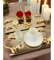 Amour Gold Lüks Swarovski Söz Nişan Tepsisi  (Bronz)