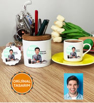 Kişiye Özel Karikatürlü Patron Hediye Seti Türk Kahvesi Fincanı, Kalemlik, Anahtarlık Big Boss Patrona Doğum Günü Hediyesi (Sarı)