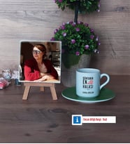 Halaya Hediye Fotoğraflı Dekoratif Taş, Ahşap Altlıklı Türk Kahvesi Fincanı Hediye (Model 9)