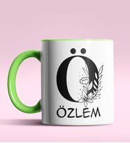 Kişiye Özel Ö Harfi Romantik Tasarım Siyah Renk Kupa (Yeşil)