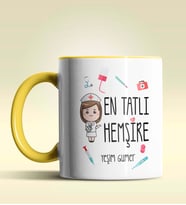 Kişiye Özel En Tatlı Hemşire Tasarımlı Turuncu Kupa Bardak (Sarı)