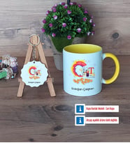 Grafiker Kupa Bardak Kırmızı ve Ahşap Anahtarlık Hediye (Model 6)