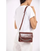 Kadın Lila Timsah Desenli Clutch Zincir Askılı El ve Omuz Çantası (Taba)