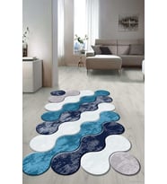 Dijital Baskılı Kaymaz Taban Yıkanabilir Lazer Kesim Salon Halısı Yolluk NLZR-HT-1222 (Mavi)