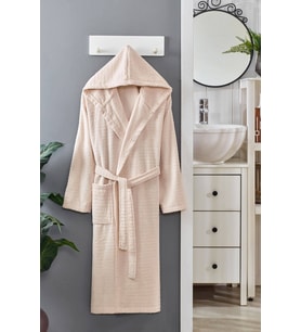Kapüşonlu Unisex Banyo Bornozu %100 Soft Pamuklu (Krem)