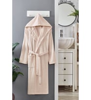 Kapüşonlu Unisex Banyo Bornozu %100 Soft Pamuklu (Krem)