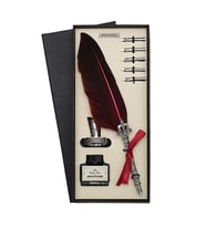 İsme Özel Masa Üstü Tüylü Divit Kalem ve Mürekkep Seti Exclusive (Bordo)