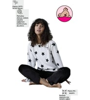 Kadın Bisiklet Yaka İnterlok Pamuklu Üst Kadife Alt Kışlık Pijama Eşofman Takımı (Siyah - Beyaz)