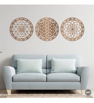 UNT Yaşam Çiçeği, Sri Yantra ve Torus 3'lü Set Duvar Tablosu (Kahverengi)