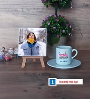 Matematik Öğretmeni Fotoğraflı Dekoratif Taş, Ahşap Altlıklı Türk Kahvesi Fincanı Hediye (Model 2)