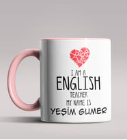 Kişiye Özel İngilizce Öğretmeni Tema Siyah Renk Kupa Bardak  (Pembe)