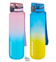 Uzspace 2'li Tritan Matara Seti 1000ml BÜYÜK BOY Çift Renk Softtouch FF Collection Tritan Su Matarası (Yeşil-Sarı )