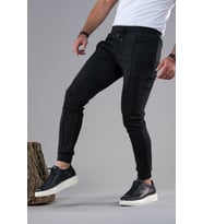 SLİMFİT DAR PAÇA BELİ LASTİKLİ İPLİKLİ LİKRALI JOGGER PANTOLON (Siyah)