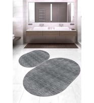 Dijital Baskılı Kaymaz Taban Yıkanabilir Oval 2'li Klozet Takımı Banyo Paspası NOKZ-HY-1243 (Gri)