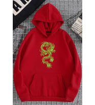 Unisex Chinese Dragon Graphic Baskılı Sweatshirt (Kırmızı)