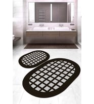Dijital Baskılı Kaymaz Taban Yıkanabilir Oval 2'li Klozet Takımı Banyo Paspası NOKZ-SD-1027 (Kahverengi)