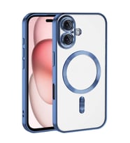 iPhone 16 Kılıf Kamera Korumalı Magsafe Parlak Luxury Kılıf (Mavi)