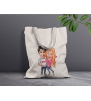 BK Gift Kişiye Özel Sevgililer Karikatürlü Kanvas Bez Çanta, Baskılı Omuz Çantası, Alışveriş Çantası, Plaj Çantası, Sevgiliye Hediye-31 (Model 6)