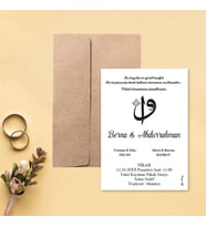 Davetiye Zarf ve Baskı Dahil (Beyaz yada Kraft Zarflı) - Elif , Vav Tasarım - Kına, Nişan, Nikah, Düğün Davetiyesi (Kahverengi)