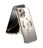 Apple iPhone 16 Pro Max Kılıf Kamera Lens Korumalı Renkli Magsafe Şeffaf Silikon Kapak (Titanyum Parlak)