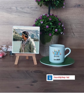 Erkek Sınıf Öğretmenine Hediye Fotoğraflı Dekoratif Taş, Ahşap Altlıklı Türk Kahvesi Fincanı Hediye Öğretmenler Günü Hediyesi (Model 9)