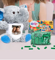 Kişiye Özel Peluş Mavi Fİl Ve Renkli Micro Blocks Lego (Yeşil)