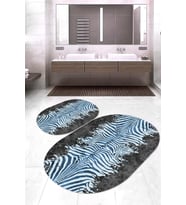 Dijital Baskılı Kaymaz Taban Yıkanabilir Oval 2'li Klozet Takımı Banyo Paspası NOKZ-HT-1101 (Mavi)