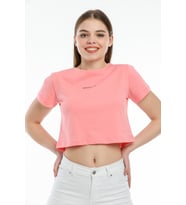 Süperlife Kadın Bisiklet Yaka Slim Fit Brookyn Baskılı Tişort SPR21Y14 (Pink)