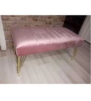 Modern Çizgi Model Puf Ayakucu Bench Gold Metal Ayak 100 Cm (Pembe)