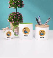 Öğretmenler Günü Hediyesi Kupa Bardak Kırmızı Kalemlik ve Anahtarlık (Model 8)