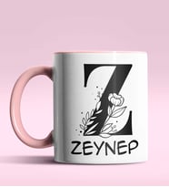 Kişiye Özel Z Harfi Romantik Tasarım Siyah Renk Kupa (Pembe)