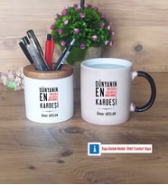 Erkek Kardeş Kalemlik, Kupa Bardak T Kişiye Özel Hediye (Model 3)