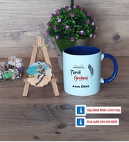 Tarih Öğretmeni Kupa Bardak Beyaz ve Fotoğraflı Ahşap Anahtarlık Hediye (Model 3)