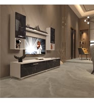 Decoraktiv Eko 5da Mdf Std Tv Ünitesi Tv Sehpası (Beyaz - Siyah Mermer)