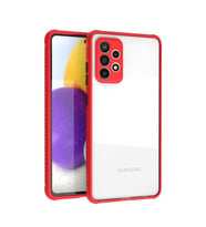 Samsung Galaxy A72 Kılıf Kenar Renkli Sararmaz Şeffaf Kapak (Kırmızı)