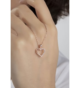 Kadın Orjinal 925 Ayar Gümüş Zirkon Taşlı Kalp Model Kolye (Rose)