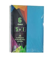 5+1 Ayraçlı Defter 6 Konulu 150 Yaprak 1 Adet 5 Kareli 1 Çizgili Spralli Plastik Kapak Seperatörlü (Mavi)