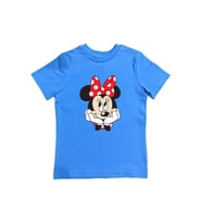 Minnie Mouse baskılı pamuklu penye kumaş yazlık çocuk tişört (Mavi)