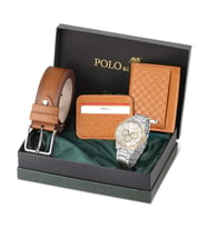 Polo Air Erkek Kol Saati Kemer Cüzdan Kartlık Hediyelik Kutusunda Kombin PL-0791E (Taba)