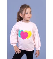 Toontoy Kız Çocuk Popıt Desenli Sweatshirt (Pudra)