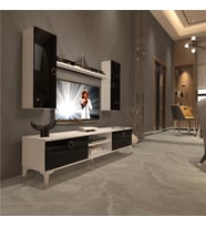 Decoraktiv Eko 7 Mdf Dvd Gold Tv Ünitesi Tv Sehpası (Siyah - Beyaz)