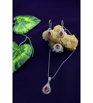 Damla Model Taşlı Telkari El İşçiliği Gümüş Üçlü Set (Kırmızı)