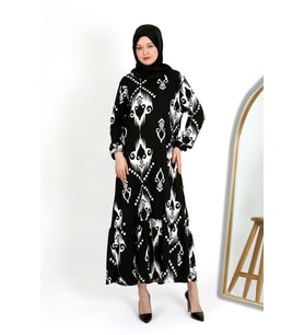 DESENLİ BÜRÜMCÜK ELBİSE (Siyah)